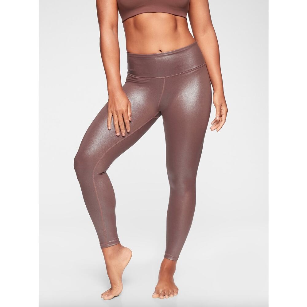 Athleta Elation Shimmer Powervita Leggings In Cinnamon Brown Size Medium